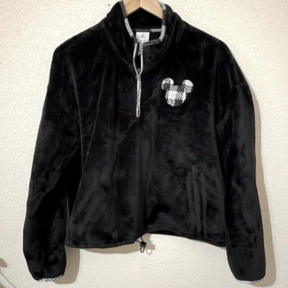 Disney Mickey Mouse Sequin Velvet Fuzzy Pullover Black Sweatshirt Women X-Large - Picture 1 of 14